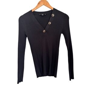 Ann Taylor Black Ribbed Sweater with Button Detail